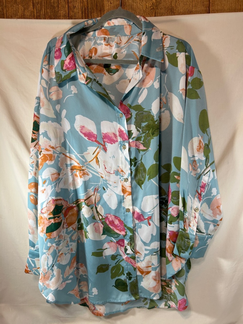 Entro Woman’s Light Blue Floral Button-Up Blouse